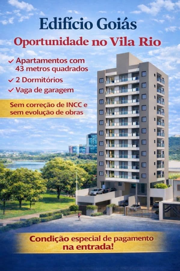 Fachada de prédio com varandas e informações sobre o empreendimento.