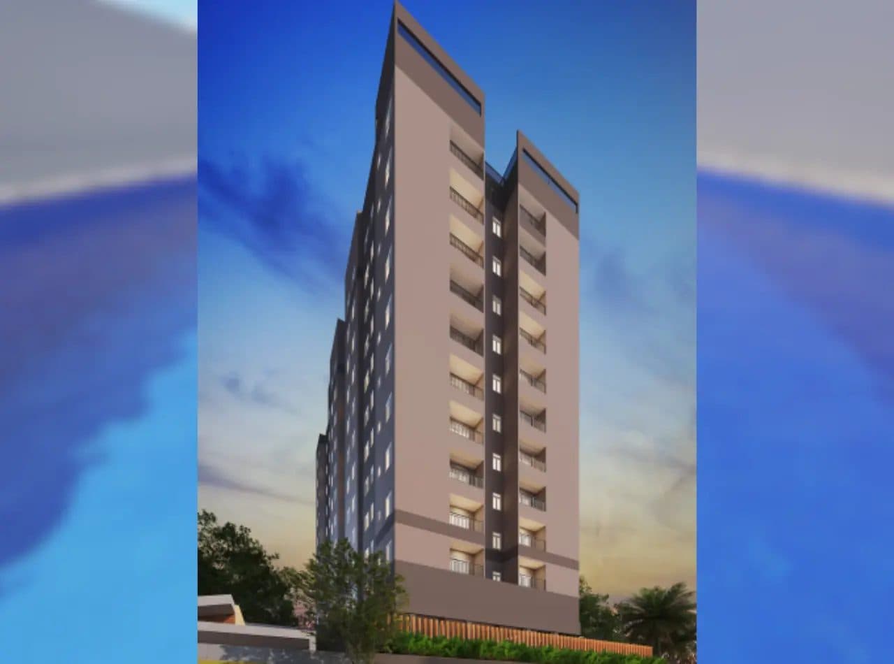 Fachada de edifício residencial com design moderno e varandas.